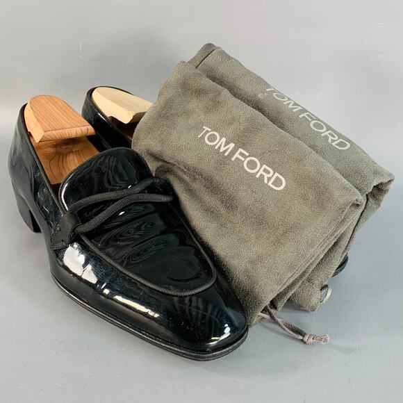 TOM FORD Size 10.5 Nero Black Patent Leather Grosgrain Trim Slip On Loafers main image 6